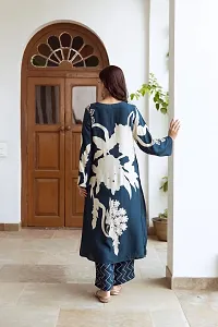 Stylish Blue Rayon Printed Kurta Bottom Set For Women-thumb1