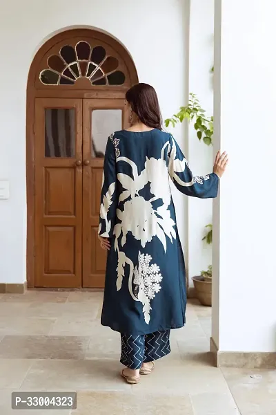 Stylish Blue Rayon Printed Kurta Bottom Set For Women-thumb2