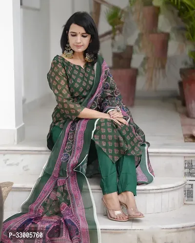 Stylish Green Rayon Printed Kurta Bottom and Dupatta Set For Women-thumb3