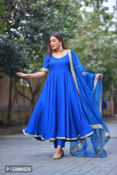 Stylish Blue Rayon Solid Kurta Bottom and Dupatta Set For Women-thumb0