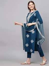 ANNI DESIGNER Women's Cotton Blend Straight Embroidered Kurta with Pant &amp; Dupatta (Weekend-New)-thumb2