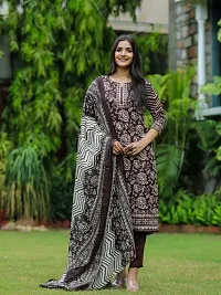 Stylish Brown Rayon Floral Kurta Bottom and Dupatta Set For Women-thumb1