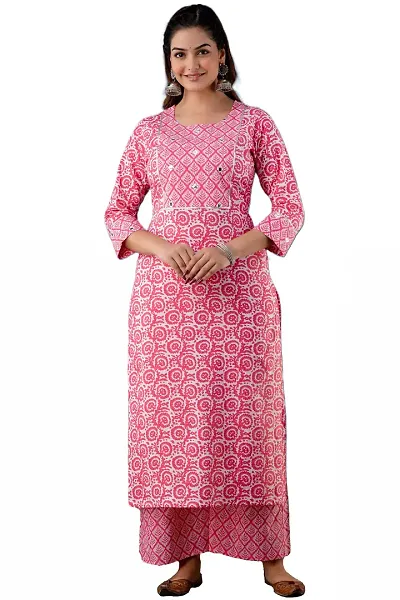 Classic Cotton Blend Printed Straight Kurta with Pant