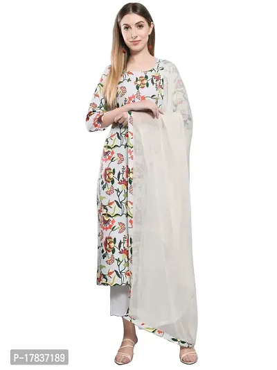 Stylish Womens Cotton Blend Floral Printed Straight Kurta With Pants And Dupatta-thumb0