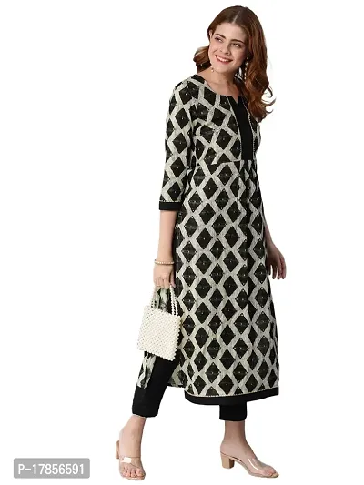 Stylish Womens Cotton Blend Chex Printed Straight Kurta With Pant-thumb0