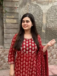 Stylish Red Rayon Printed Kurta Bottom and Dupatta Set For Women-thumb2