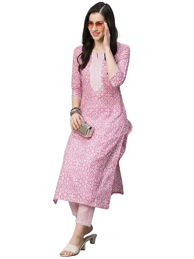 Stylish Cotton Straight Printed Kurta With Pant