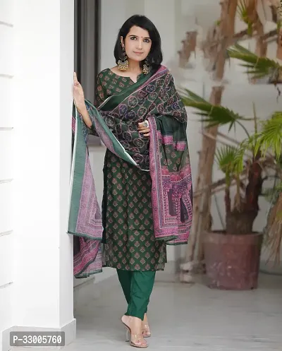 Stylish Green Rayon Printed Kurta Bottom and Dupatta Set For Women-thumb0