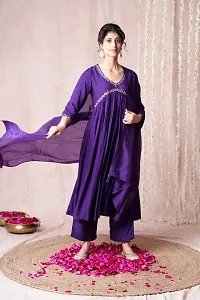 Stylish Purple Rayon Embroidered Kurta Bottom and Dupatta Set For Women-thumb1