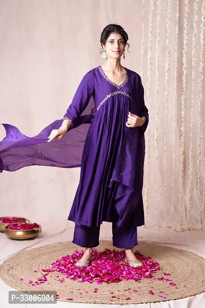 Stylish Purple Rayon Embroidered Kurta Bottom and Dupatta Set For Women-thumb2