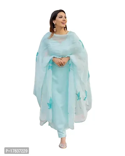 Stylish Womens Cotton Blend Straight Solid Kurta With Pant And Dupatta-thumb0