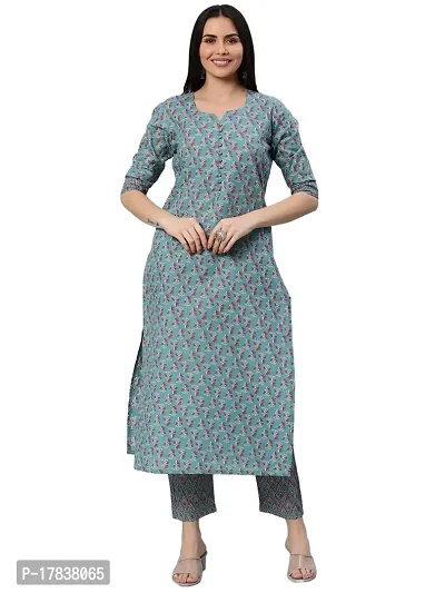 Stylish Womens Cotton Blend Straight Printed Kurta With Pant-thumb0