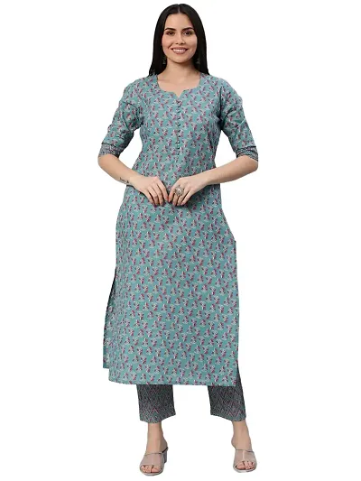 Trendy Multicolored Self Design Cotton Kurta Bottom Set