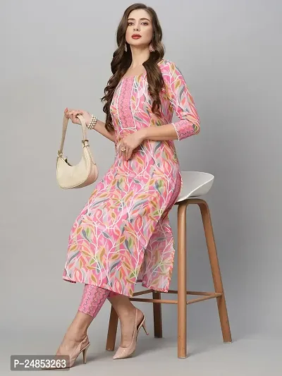 Stylish Straight Pink Printed Cotton Blend Kurta Bottom Set For Women-thumb0