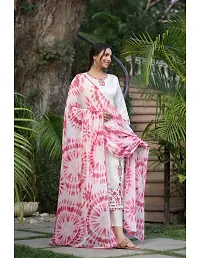 Straight Cream Embroidered Cotton Blend Kurta, Bottom and Dupatta Set For Women-thumb3