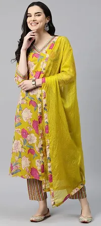 Stylish Mustard Rayon Floral Kurta Bottom and Dupatta Set For Women-thumb1