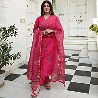 ANNI DESIGNER Women's Cotton Blend Straight Kurta with Pant  Dupatta (Garden Pink)-thumb1