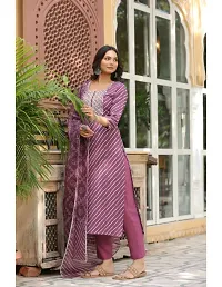 Trendy Magenta Printed Cotton Blend Straight Kurta Pant With Dupatta-thumb2