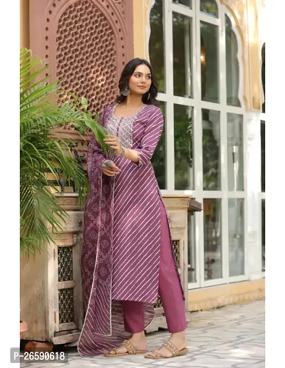 Trendy Magenta Printed Cotton Blend Straight Kurta Pant With Dupatta-thumb3