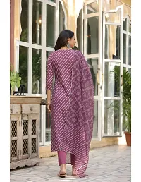 Trendy Magenta Printed Cotton Blend Straight Kurta Pant With Dupatta-thumb1