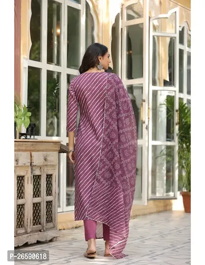 Trendy Magenta Printed Cotton Blend Straight Kurta Pant With Dupatta-thumb2