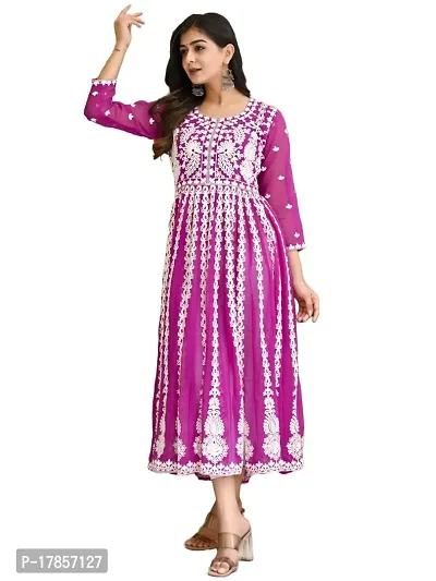 Stylish Womens Georgette Chikankari Embroidered Anarkali Kurti