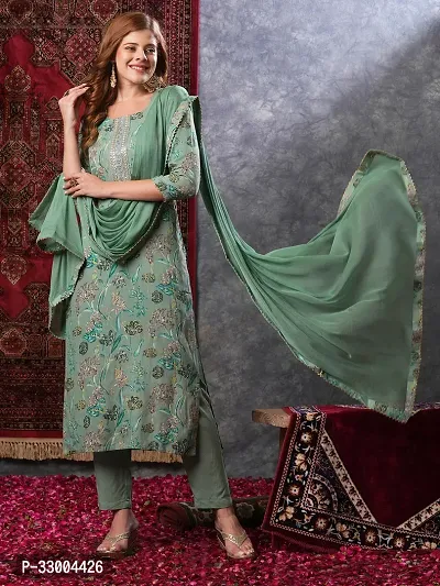 Stylish Green Rayon Floral Kurta Bottom and Dupatta Set For Women-thumb4