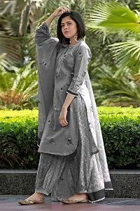 Stylish Grey Rayon Embroidered Kurta Bottom and Dupatta Set For Women-thumb3