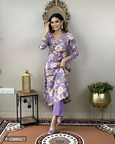 Stylish Lavender Rayon Floral Kurta Bottom Set For Women-thumb4