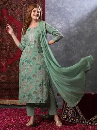 Stylish Green Rayon Floral Kurta Bottom and Dupatta Set For Women-thumb4