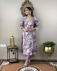 Stylish Lavender Rayon Floral Kurta Bottom Set For Women-thumb1