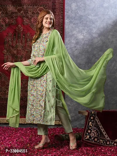 Stylish Green Rayon Embroidered Kurta Bottom and Dupatta Set For Women-thumb4