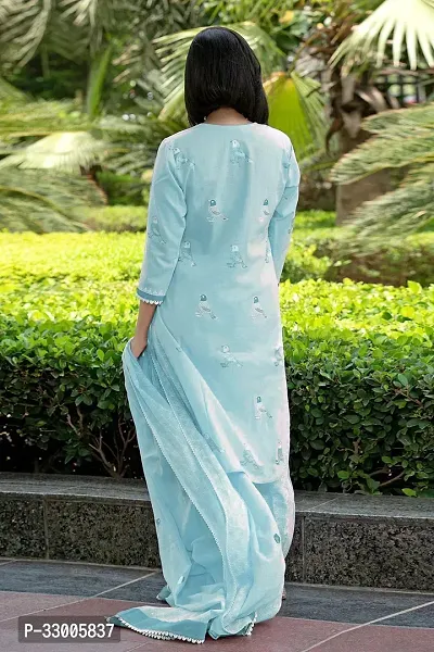 Stylish Blue Rayon Embroidered Kurta Bottom and Dupatta Set For Women-thumb2