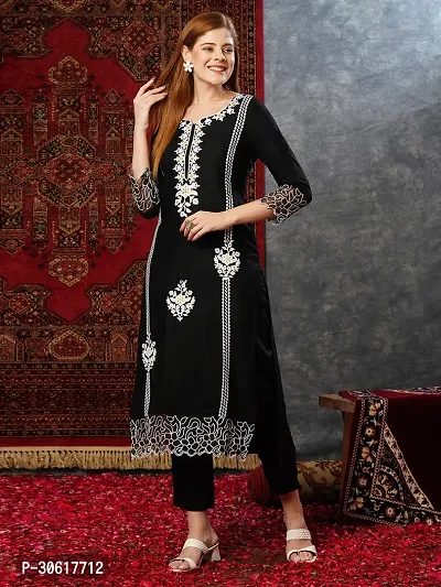 Elegant Cotton Blend Embroidered Kurta with Pant And Dupatta Set For Women-thumb4