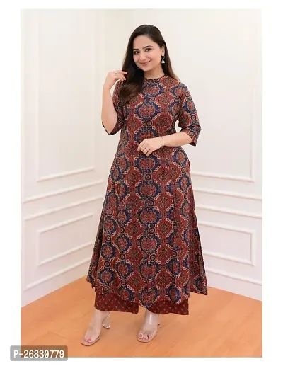 A-Line Maroon Printed Cotton Blend Kurta Bottom Set For Women-thumb3