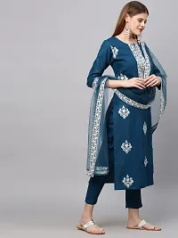 ANNI DESIGNER Women's Cotton Blend Straight Embroidered Kurta with Pant &amp; Dupatta (Weekend-New)-thumb3