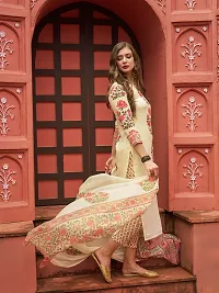 Designer Womens Cream Cotton Blend Floral Printed Straight Kurta With Trousers and Dupatta-thumb1