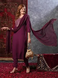 Stylish Wine Rayon Embroidered Kurta Bottom and Dupatta Set For Women-thumb2