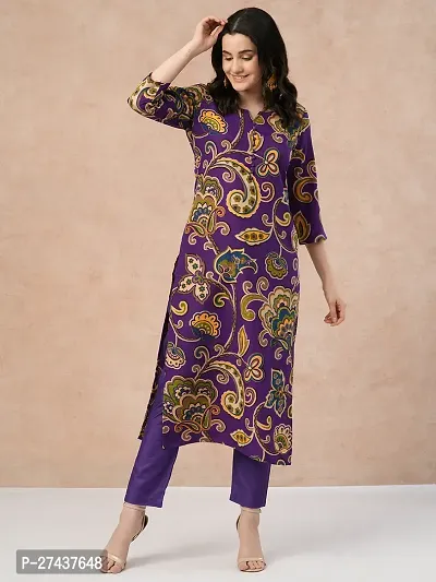 Pretty Wine Printed Cotton Blend Straight Kurta Pant Set-thumb0