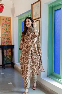 Stylish Cream Rayon Printed Kurta Bottom and Dupatta Set For Women-thumb1