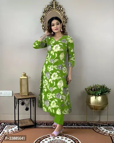 Stylish Green Rayon Floral Kurta Bottom Set For Women-thumb5