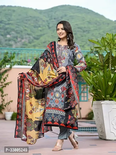 Stylish Multicoloured Rayon Printed Kurta Bottom and Dupatta Set For Women-thumb4