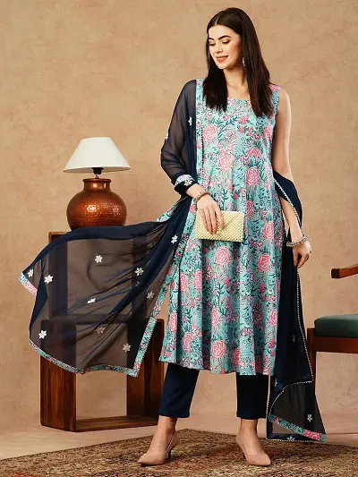 Fancy Blend Kurta Bottom And Dupatta Set For Women