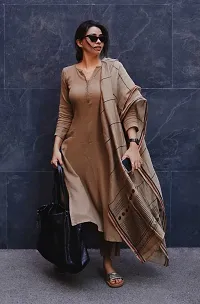 Stylish Beige Rayon Solid Kurta Bottom and Dupatta Set For Women-thumb1