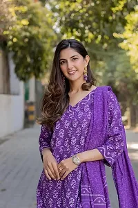 Attractive Purple Printed Cotton Blend Straight Kurta Pant Set With Dupatta-thumb3