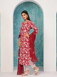 Elegant Red Printed Cotton Blend Kurta with Pant And Dupatta Set For Women-thumb2