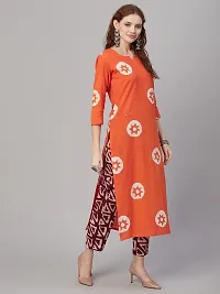 Designer Womens Cotton Blend Orange Straight Kurta With Trousers and Dupatta-thumb3