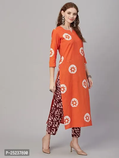 Designer Womens Cotton Blend Orange Straight Kurta With Trousers and Dupatta-thumb4