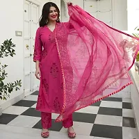 ANNI DESIGNER Women's Cotton Blend Straight Kurta with Pant  Dupatta (Garden Pink)-thumb4