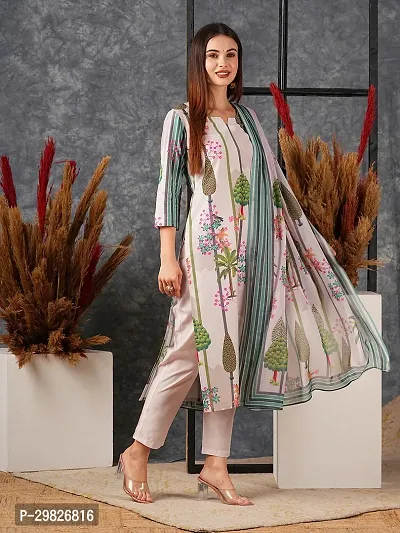 Elegant Multicoloured Printed Cotton Blend Kurta with Pant And Dupatta Set For Women-thumb5